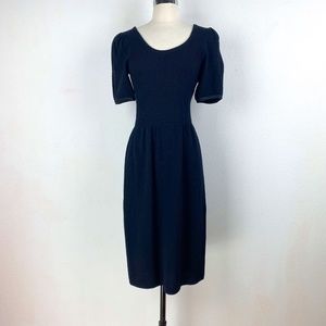 St. John Womens Basic Black Dress Small Marie Gray Knit Puff Sleeves
